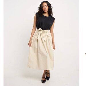 NWT New Hunter & Brown Oh Darling Poplin Midi Dress Black Hemp sz M